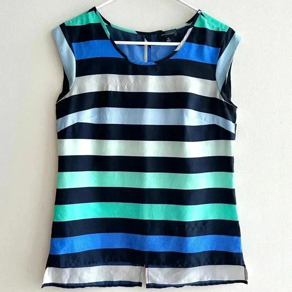 The Limited Horizontal Striped Tank Top, Blue and Teal Stripes Shirt, Size XS - Picture 1 of 16